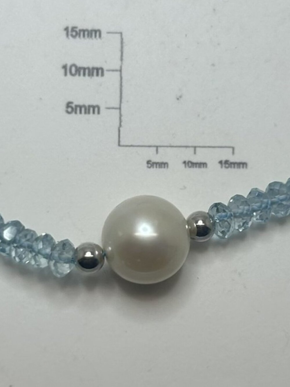 Blue Topaz Beads with Cultured Pearl Necklace